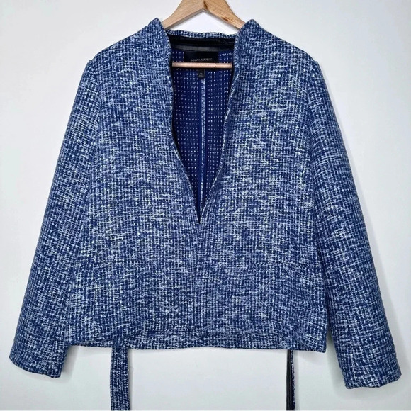 Banana Republic Blue Tweed Wool Blend Tie Belt Jacket Size 10 - Picture 8 of 10